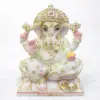White marble Ganesh Ji moorti with floral gold detailing for home temple