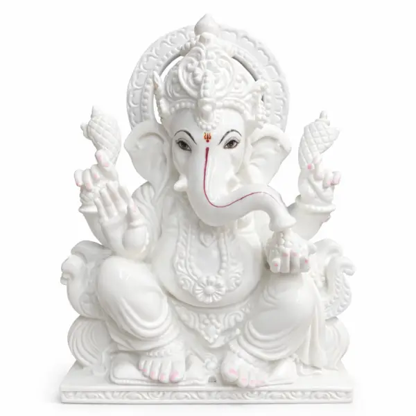 White marble Ganesh Ji moorti for home temple and pooja room