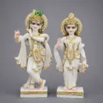 16 inch white marble Radha Krishna moorti with gold detailing for home temple