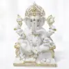 White marble Ganesh Ji moorti with gold detailing for home temple and pooja room