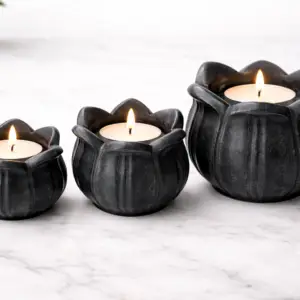 Black marble lotus tea light candle holders for home décor