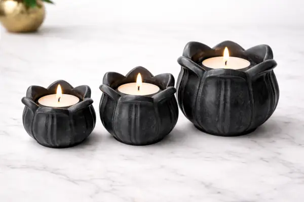 Black marble lotus tea light candle holders for home décor