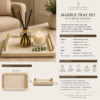 Rectangular cream marble tray with gold brass handles styled with candle, diffuser, and greenery.