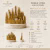World Cities marble sculpture with gold iconic landmarks on a white marble base.